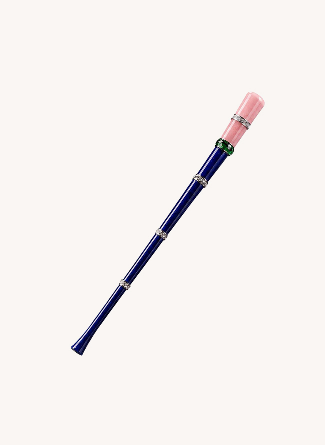 Fumoir Feuillage pipe in lapis lazuli with a pink opal mouthpiece and diamond bands