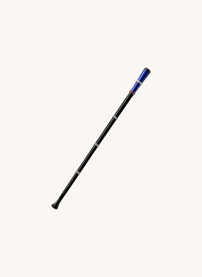 Fumoir Palais pipe in black lacquer with a lapis lazuli mouthpiece, ruby ring and diamond bands