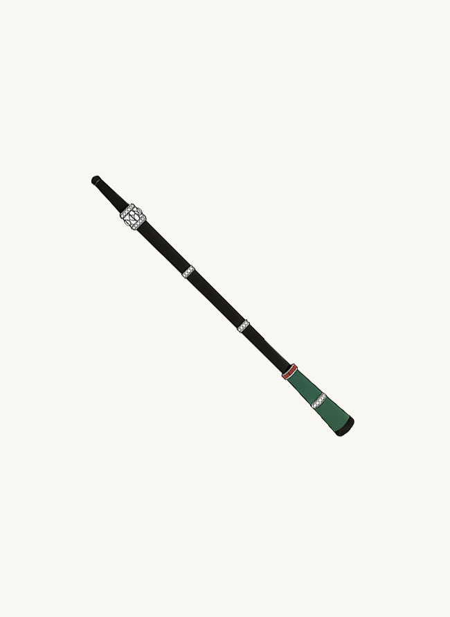Fumoir Prunus cigarette pipe in black jade with a green jade terminal, ruby collar and diamond bands